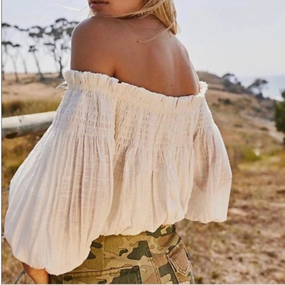 FREE PEOPLE Dancing Till Dawn Off-the-Shoulder Cropped Top, Medium - Picture 2 of 8